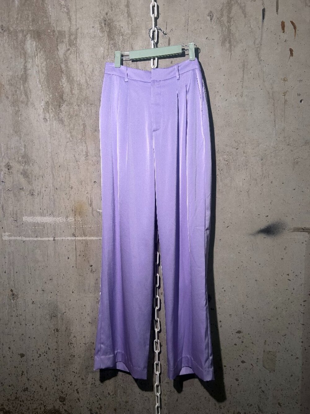 WAYF (Where Are You From?) Pleated Wide Leg Satin Trousers in Lavender